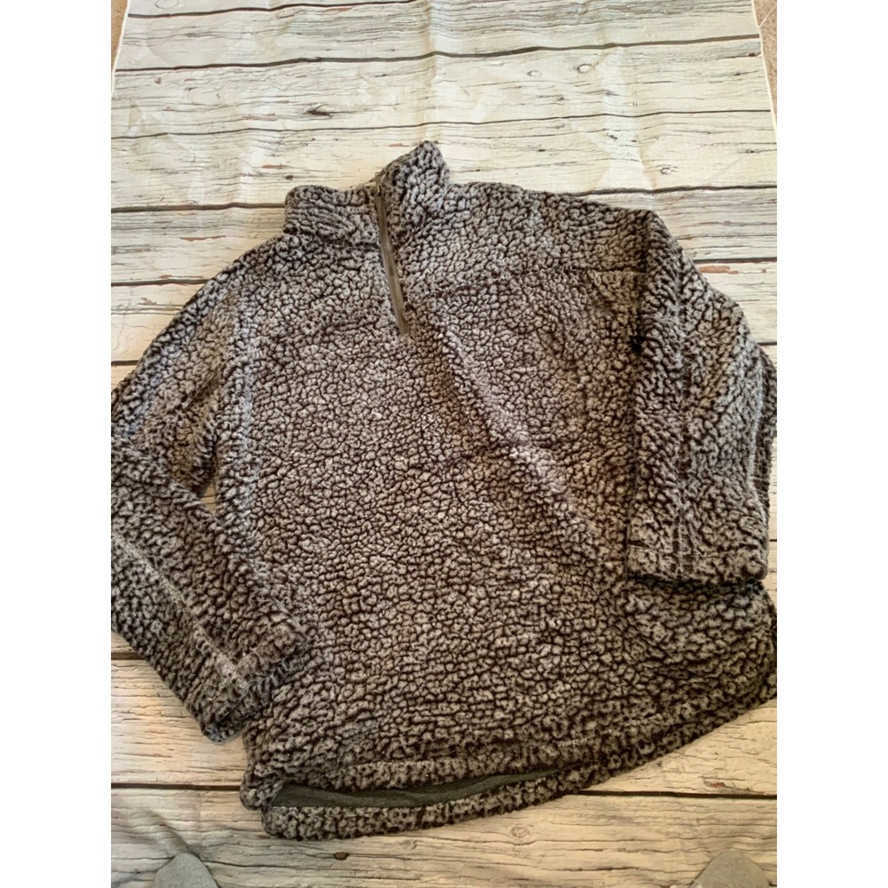 Thread & Supply Womens‎ Gray Sherpa Quarter Zip Fleece Pullover Sweater Small